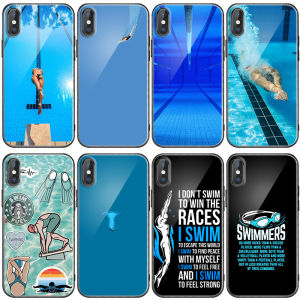 Fitness Swimming Pool Theme Glass Phone Case for Apple 14 15 pro Compatible with Xiaomi 13 Huawei Vivo 19 Honor 200 Redmi Ace 3