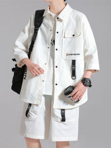 Casual Sporty Mens Short Sleeve Shirt Set Summer Trendy Loose Fit Shirt And Shorts Two Piece Set Handsome Clothing