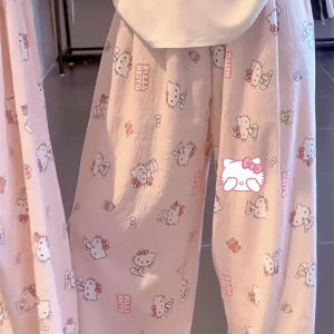 Pink Hello Kitty Summer Long Sleepwear Loose Comfortable Home Clothes Womens Outdoor Walking Pants Casual Cotton Shorts