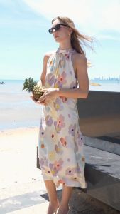 BIRUCHU CRUISE HALTER DRESS : ชุดเดรสยาว ดีเทลคล้องคอ มีซับใน เดรสไปทะเล