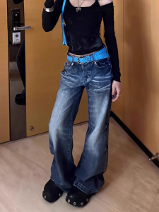 Quần Jeans Ống Loe Cạp Cao 175cm Thoải Mái Phong Cách Mỹ Quần Jeans Nữ Cạp Cao Dài Đến Sàn Quần Jeans Thường Ngày