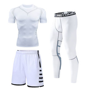 Mens Training Sportswear Set Gym Fitness Compression Tracksuit Suit Jogging Tight Sports Wear Clothes Dry Fit Leggings