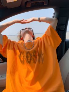 Dopamine Pumpkins Orange T-Shirt Mens Youth Style Bright Color Heavyweight Short Sleeve Oversize American Half Sleeve