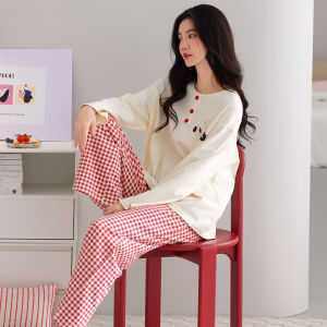 MiiOW | Pure Cotton Womens Sleepwear Long Sleeve Pants Home Clothes Set Spring Autumn New Style Cat Person Casual Comfortable Home Wear