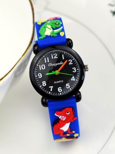 นาฬิกาเด็กอนุบาลนาฬิกาอิเล็กทรอนิกส์กันน้ำลายการ์ตูนไดโนเสาร์สำหรับเด็ก3ขวบนาฬิกาควอตซ์ขนาดเล็กสวยงาม