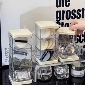1pc Transparent Powder Puff Container Rotating Multi-layer Makeup Eggs Jewelry Storage Rack Dust-proof Makeup Storage Organizer Desktop Decor