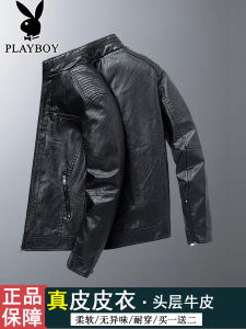 Mens Genuine Leather Jacket Motorcycle Style Spring Autumn Winter Trendy Large Size Sheepskin Coat Casual Straight Cut Fit