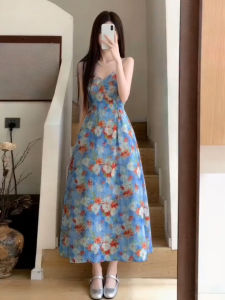 Ge·an·fei | French Elegant Blue Floral Summer Vacation Maxi Dress