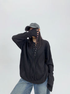 Chic Design Thin Long Sleeve T-Shirt Women Loose Retro Short round Neck Top Trendy Street Style Cotton Spring Summer Autumn