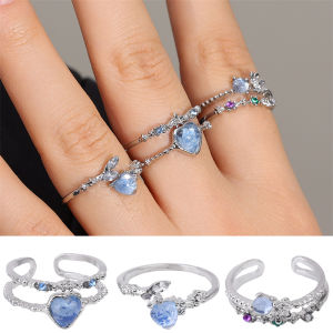 3 Pcs/Set Y2K Blue Color Heart Zircon Rings for Women Fashion Retro Gothic Shiny Queen Ring 2025 Hot Party Gifts Lucky Jewelry