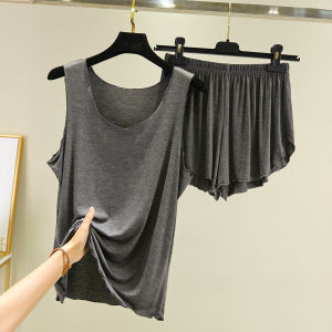 Modal Strapless Vest And Shorts Set Womens Summer Sleeveless Thin Loose Home Clothes Sleepwear Pure Color Commute Style