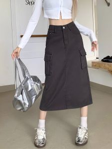 High Waist A-Line Mini Skirt Womens Denim Skirts Spring Autumn Mid-Length Slimming Hip Covering plus Size Wrap Skirts