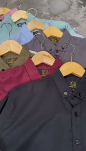 Kemeja pria lengan panjang premium distro motif polos baju kerja casual