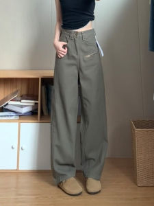 American Style High Waist Loose Wide Leg Jeans Womens Fall Winter New Style Casual Straight Slimming Jeans Cotton Blend