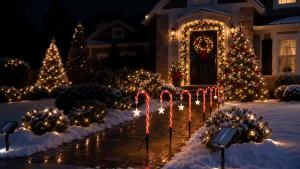Solar Candy Cane Path Lights Christmas Halloween Outdoor LED Garden Stake Lights Star Snowflake Plain Yard Lawn Decor