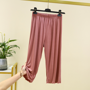 High Waist Wide Leg Seven-Foot Pants Womens Summer Loose Fit Modal Thin Straight Cut Home Sleepwear Slimming Elastic Waist