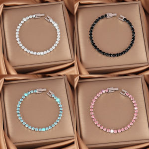 316L Stainless Steel Hip Hop Cubic Zirconia Bracelet for Women Men HipHop 4MM Color Tennis Chain Bracelets Wedding Jewelry Gifts