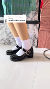 Girls Round Head Black School Daily Shoes Gloss Design 5cm High Heels Anti Slip High Quality Casual Fashion Black Shoes