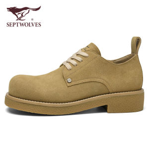 Septwolves Mens Martin Boots New Style Workwear Boots Cowhide Big Head Boots Versatile Wide Foot Mens Shoes Yellow Boots
