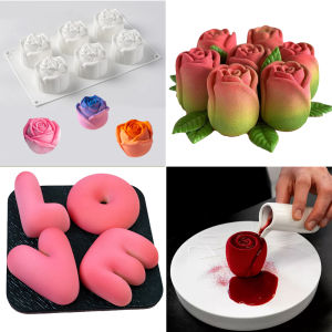 Rose Bud Design Valentines Day French Mousse Cake Molds Pastry Baking Tools Food Grade Silicone Cake Moulds Kitchen Bakeware