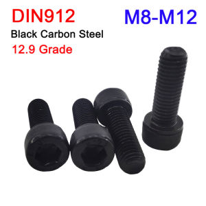 2-10Pcs M8 M10 M12 High Quality Full Thread Black Grade 12.9 Steel DIN912 Hexagon Hex Socket Cap Allen Head Screw Bolt