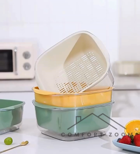 Kitchen Colander Bowl Set / Double-Layer Strainers for Kitchen / BPA Free Fruits and Vegetable Washing Basket