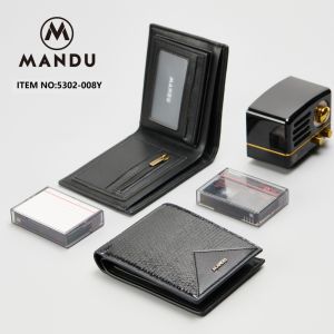 MANDU Mens Wallet Short Multi-functional Anti-theft Brush Color Metal Triangle Purse