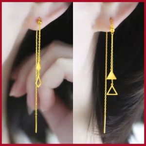 Korean Style Dangle Triangle Thread Earrings for Women Girl Long Chain Earrings for Wedding Prom Party Birthday