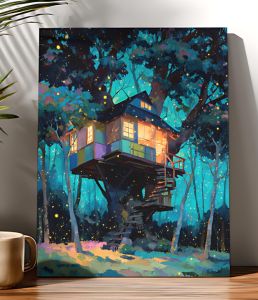 Acrylic Paint By Numbers Firefly Tree House Painting By Numbers on Canvas Coloring By Number for Adults Paint Digital Art