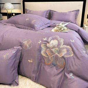 Luxurious Washed Cotton Bedding Set Hotel Quality Embroidered Duvet Cover Sheet Pillowcases Machine Washable Bedding Set