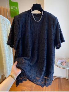 Retro American Lace Short Sleeve T-Shirt Womens Fashionable Stylish Summer New Arrival Mid-Length round Neck Top for Young Women