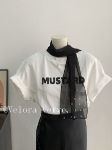 Khăn Choàng Lụa Voan Mỏng Màu Trơn Đính Đá Kim Cương Mùa Xuân Hè Phong Cách Hàn Quốc Trang Trí Cho Tóc Khăn Quàng Cổ