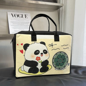 Large Capacity Travel Bag Panda Cartoon Plush Handbag Storage Luggage Bag with Handle Candy Color Youth Polyester Fabric Foldable