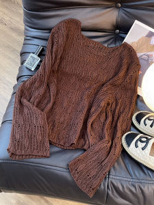 เสื้อสเวตเตอร์ถักนิตติ้งสไตล์ฝรั่งเศสสำหรับผู้หญิง แขนยาว คอโปโล ทรงหลวม ลายดอกไม้ ผ้าขนสัตว์ ฤดูใบไม้ร่วง 2023