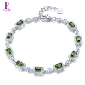 Lohaspie Jewelry Genuine 3 Carats Solid Sterling Silver 925 Bracelet Natural Chrome Diopside Garnet Bracelet 925 Sterling Silver Bracelet With Gem Women Fashion Bracelet Jewelry