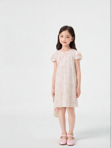 Purcotton | Girls Summer New Print Flare Sleeve Dress