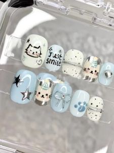 Handmade Short Wearing False Nails White Enhancing Butterfly Heart Shaped Sweet French Style Cool Sweet Short Nail Art