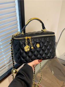 2025 New Womens Box Bag Diamond Grid Small Design Crossbody Shoulder Bag High-End Chain Bucket Bag Korean Style Leisure Pure Color