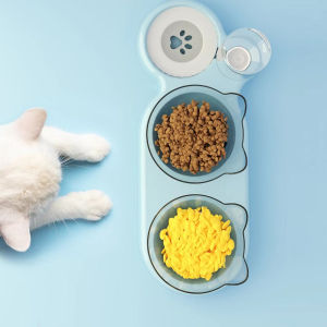 ที่ให้อาหารสัตว์เลี้ยง ชามอาหารแมว ที่ให้น้ำสัตว์เลี้ยง พลาสติก PP คุณภาพสูง ใช้งานง่าย ถอดออกได้ แยกแห้งและเปียก