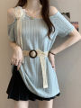plus Size Bohemian Short Sleeve T-Shirt Women's Summer Slimming Top Meat Covering Design Sense Loose Fit Princess Style. 