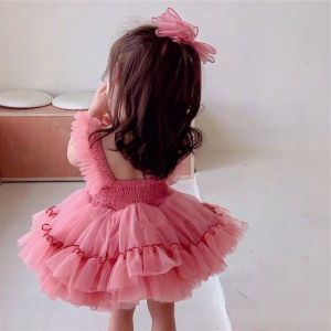 Summer Princess Dress for Baby Girls One Year Old Birthday Short Skirt Stylish Ceremony Dress Cotton Polyester Blend Fabric