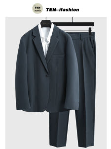 Casual Loose Fit Yiyi Concept Mens Fall Western Suit Jacket Round Hem Long Sleeves Flat Barge Collar Pure Color Pattern