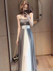 SHANGSHA | Autumn High-end Stylish Beach Resort Grey Strap Dress