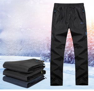 Sports Pants Mens Trousers Autumn and Winter Thickening Men Casual Pants Polyester Smooth Surface Fleece-lined Quick-Drying Weatherproof Straight-leg Web Pants