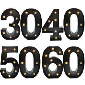 2Pcs 21cm 30th 40th 50th 60 Black Number LED String Night Light Sign Lamp Happy Adult Birthday Anniversary Home Party Decoration
