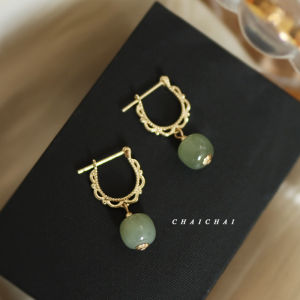 Accessible Luxury French Style Retro Hetian Jade Earrings Female Gentle Lace Flower Ear Clip Palace Antiquity Fancy National Style Earrings