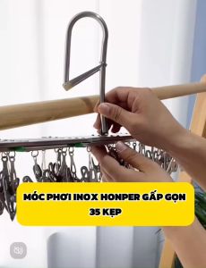 Móc chùm phơi đồ móc phơi quần áo gấp gọn Honper inox 35 kẹp quần áo cho bé Keroshop