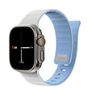 WIWU Silicone Watch Band Compatible with Apple Watch Bands  for 44mm 45mm 46mm 49mm Flexible Strong Magnetic Suction Metal Lock Strap