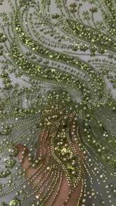OLEVO | 5 Yards African Handmade Beaded Lace Fabric 2026 France Sequins Nigerian Embroidery Bridal Mesh for Sewing AT2862