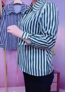 Kemeja Motif Salur Setrip Hitam Putih Cewek Jumbo Wanita Bahan Rayon Adem By Azka Collection